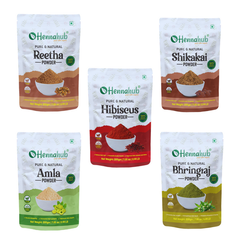 Amla, Reetha, Shikakai, Bhringraj and Hibiscus Powder for Hair, 200g each (Combo Pack of 5) Amla, Reetha, Shikakai, Bhringraj and Hibiscus Powder for Hair, 200g each (Combo Pack of 5)