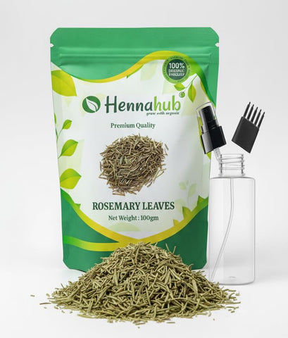 Hennahub Dried Rosemary Leaves 100gm (Food Grade) with Mist Spray & Comb Cap Bottle for Rosemary Water, Zipper Pouch 100gm | 100% Natural & Aromatic Herb for Hair Growth, Scalp Care & Culinary Use.