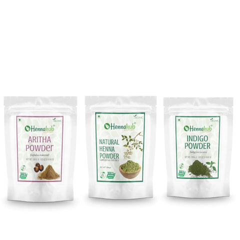 HENNAHUB Aritha, Henna and Indigo powder 200g x 3 pack | Organic Hair care Combo Pack | Total 600 gm