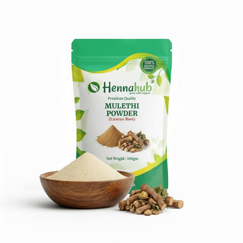 Hennahub Mulethi Powder (Food Grade) 100gm Pack | 100% Natural Licorice Root Powder | Plant-Based Ingredient for Herbal Tea & Nutrition