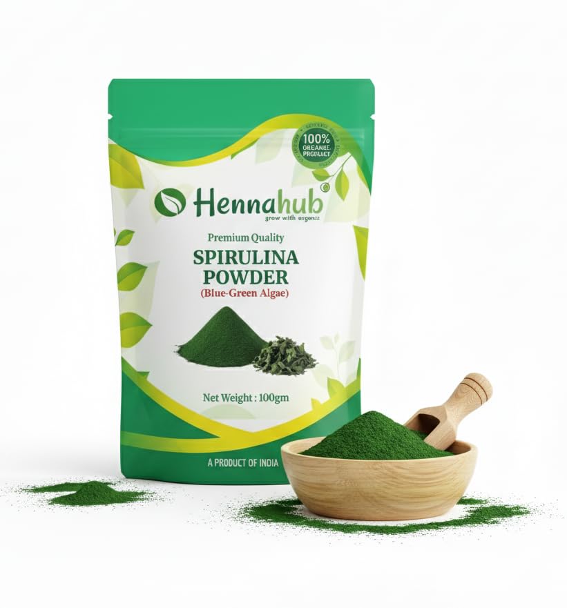 Hennahub Spirulina Powder (Food Grade) 100gm Pack  | Blue-Green Algae Superfood | Vegan Protein