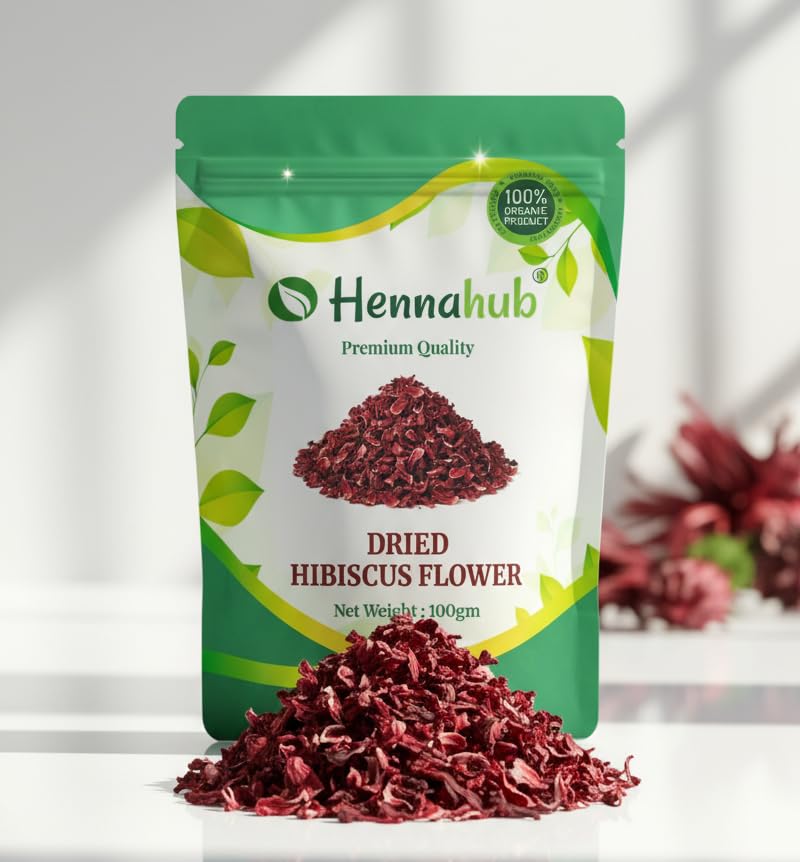 Hennahub Whole Dried Raw Hibiscus Flowers (Sabut) 100gm Pack | 100% Natural Sun-Dried Petals | Herbal Tea & Hair Care