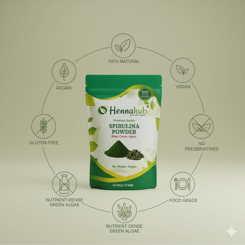 Hennahub Spirulina Powder (Food Grade) 100gm Pack  | Blue-Green Algae Superfood | Vegan Protein