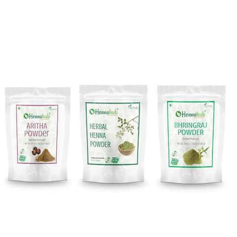 HENNAHUB Reetha, Herbal Henna and Bhringraj powder 200g x 3 pack | Organic Hair care Combo Pack | Total 600 gm