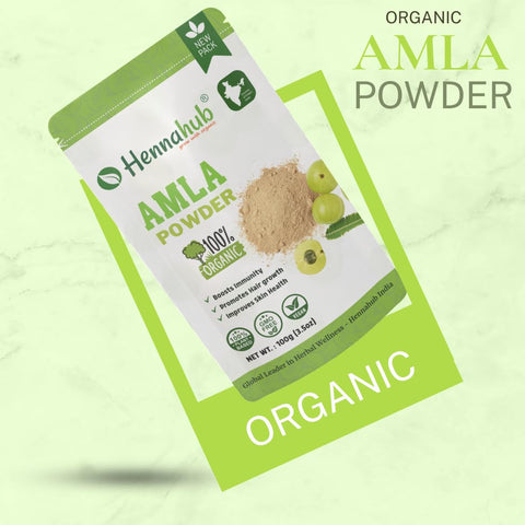 Hennahub Organic Amla Powder for Hair Care - 100% Pure, Natural & Chemical-Free Hair Strengthening, Conditioning Powder | Rich in Vitamin C & Antioxidants for Healthy Hair | 100gm New pack