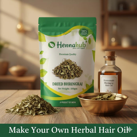 Hennahub Whole Dried Raw Bhringraj Leaves (Sabut) 100gm Pack | 100% Natural Ayurvedic Herb for Hair Growth & Scalp Care