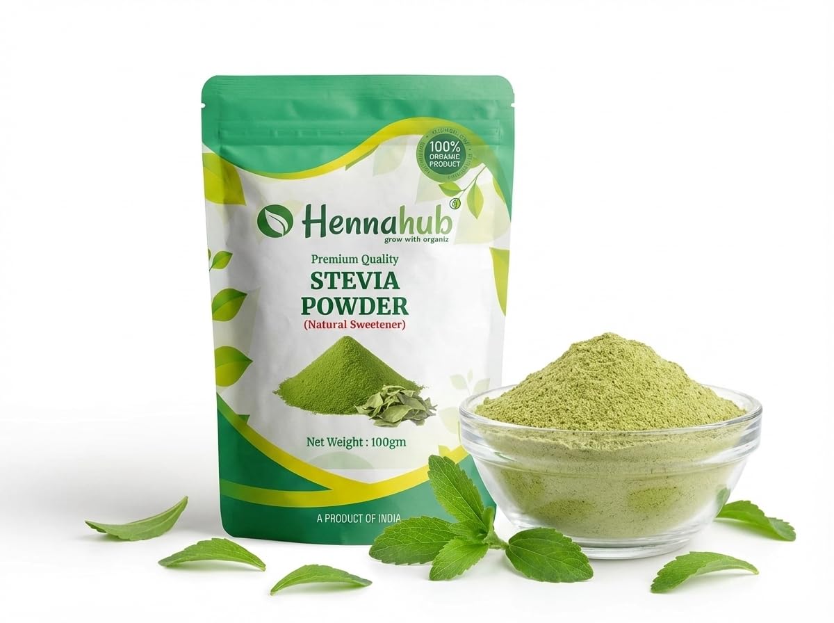 Hennahub Stevia Powder 100gm (Food Grade) | Pure Stevia Rebaudiana Leaf Powder | Meethi Patti / Sweet Leaf / Herbal Natural Sweetener | Zero-Calorie Plant-Based Sugar Substitute