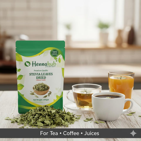 Hennahub Whole Dried Raw Stevia Leaves (Sabut) 100gm Pack | 100% Natural Food Grade Herbal Sweetener | Zero Calorie Sugar Substitute for Tea, Coffee & Juices