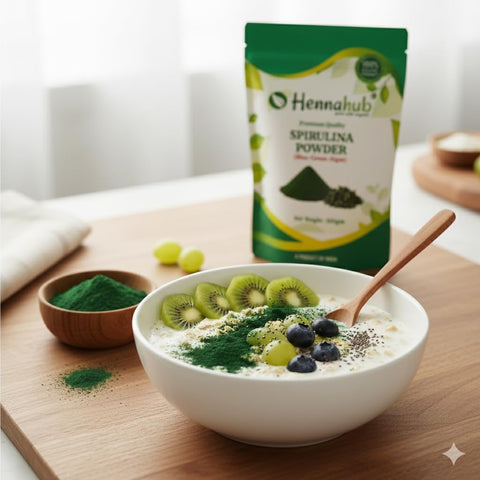 Hennahub Spirulina Powder (Food Grade) 100gm Pack  | Blue-Green Algae Superfood | Vegan Protein