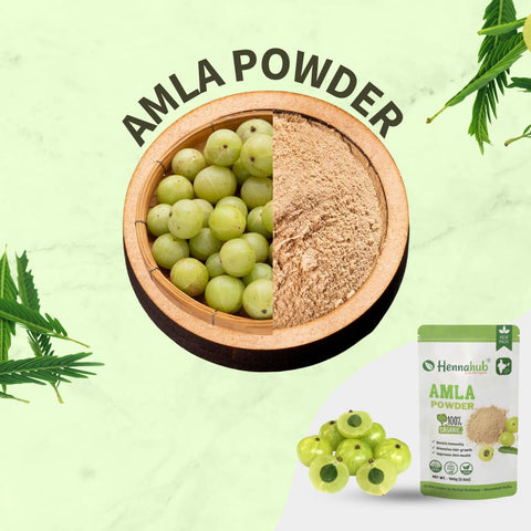 Hennahub Organic Amla Powder for Hair Care - 100% Pure, Natural & Chemical-Free Hair Strengthening, Conditioning Powder | Rich in Vitamin C & Antioxidants for Healthy Hair | 100gm New pack
