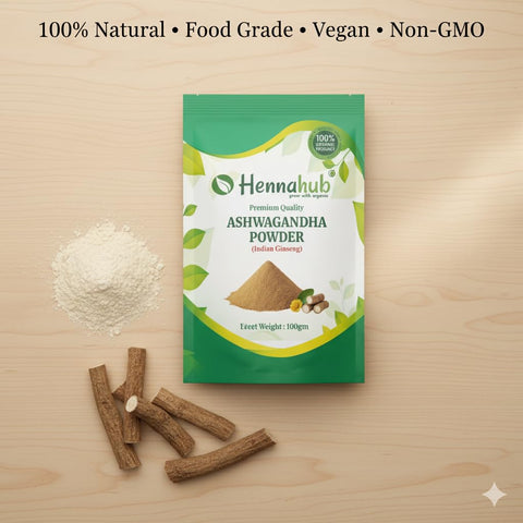 Hennahub Ashwagandha Powder (Food Grade) 100gm Pack | 100% Natural Withania Somnifera Root Powder | Plant-Based Nutrient Source