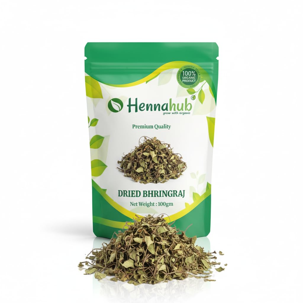 Hennahub Whole Dried Raw Bhringraj Leaves (Sabut) 100gm Pack | 100% Natural Ayurvedic Herb for Hair Growth & Scalp Care