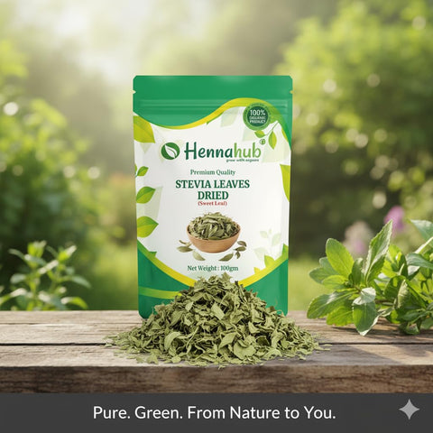 Hennahub Whole Dried Raw Stevia Leaves (Sabut) 100gm Pack | 100% Natural Food Grade Herbal Sweetener | Zero Calorie Sugar Substitute for Tea, Coffee & Juices