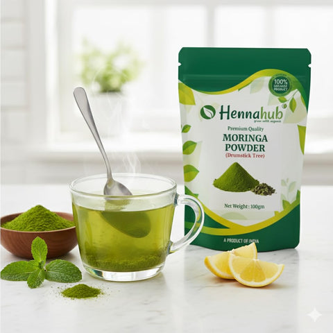 Hennahub Moringa Powder (Food Grade) 100gm Pack | 100% Pure Moringa Oleifera Leaf Powder | Natural Green Superfood for Smoothies, Juices & Cooking