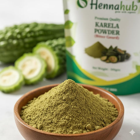 Hennahub Karela Powder (Food Grade) 100gm Pack | 100% Natural Bitter Gourd Powder | Plant-Based Ingredient for Smoothies & Herbal Drinks