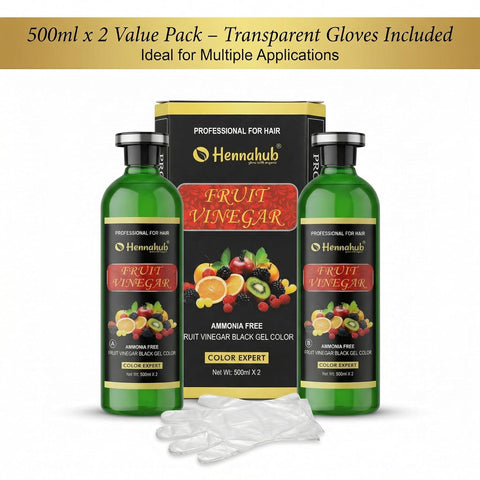 Fruit Vinegar Gel Natural Hair Black Color for Both Men, Women (500ml x 2) - with Gloves