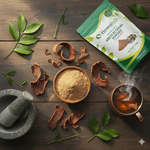 Hennahub Arjun Ki Chaal Powder (Food Grade) 100gm | Pure Terminalia arjuna Bark Powder | Traditional Plant-Based Ingredient for Herbal Drinks & Home Recipes