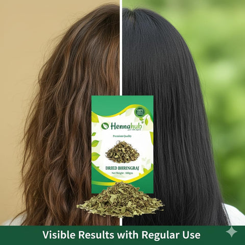 Hennahub Whole Dried Raw Bhringraj Leaves (Sabut) 100gm Pack | 100% Natural Ayurvedic Herb for Hair Growth & Scalp Care