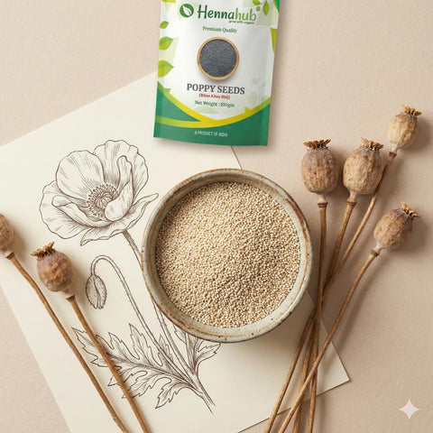 Hennahub Poppy Seeds (Khus Khus) 100gm | Premium White Poppy / Posta Dana / Khas Khas | Food Grade Seeds for Baking, Indian Gravies, Sweets, Thickening & Traditional Cooking