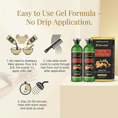 Fruit Vinegar Gel Natural Hair Black Color for Both Men, Women (500ml x 2) - with Gloves
